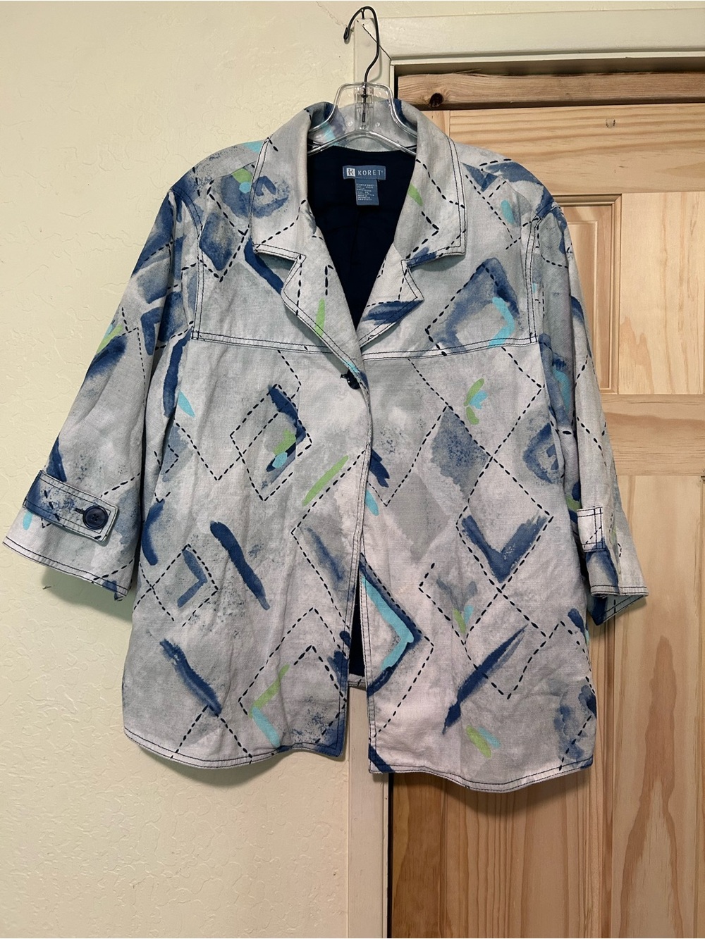 Koret Light Blue Abstract Print Blazer with Navy & Aqua Accents